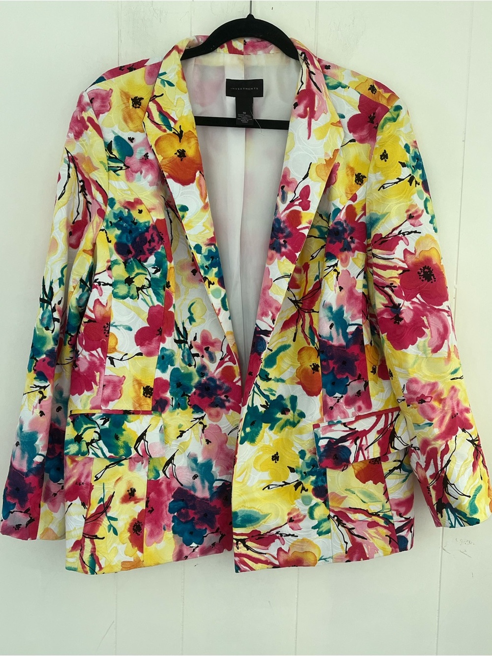 Investments Vibrant Colorful Watercolor Floral Blazer Size 18 Pink Yellow - Picture 12 of 16